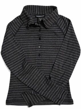 Express Jeans Fitted Cropped Striped Collar Shirt Black Gray Women’s XS